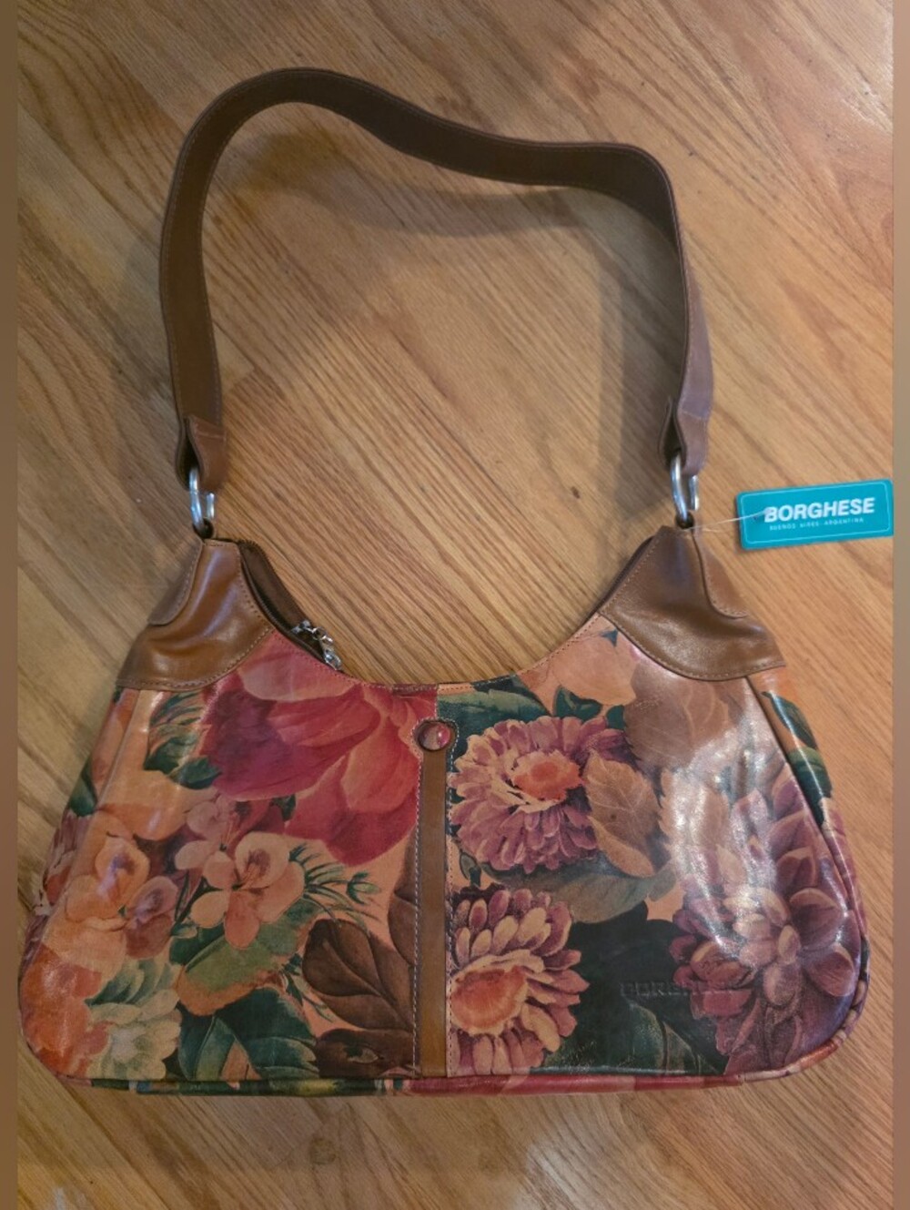 Vintage Borghese Argentina Floral Leather Shoulder Bag Hand Painted BohoChic NWT